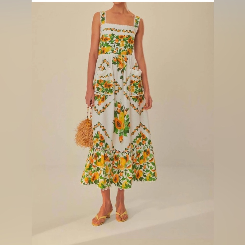 Farm Rio Papaya Salad Linen Sundress